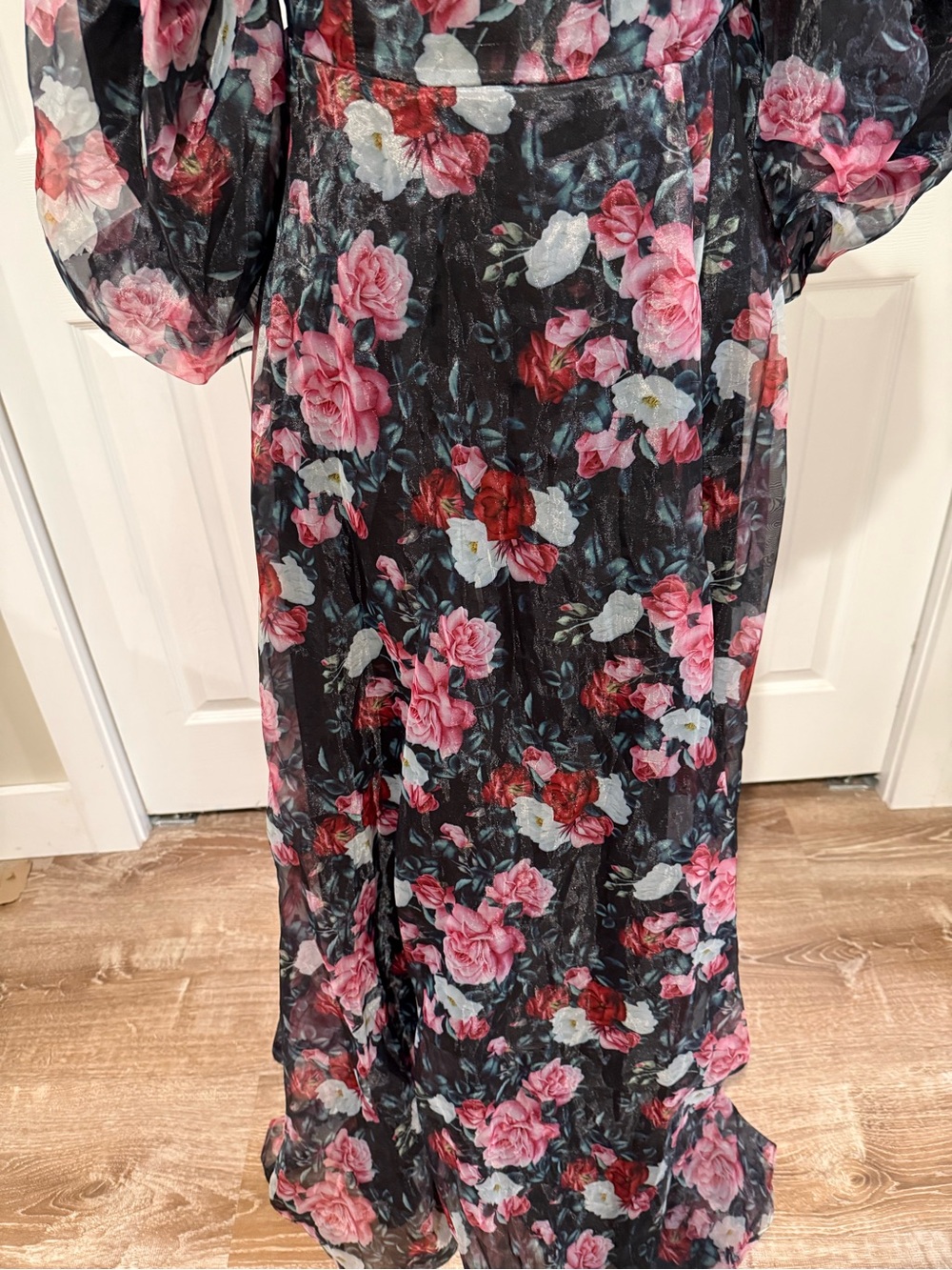 Lulus, True Excellence Black Floral Bustier Off-the-Shoulder Gown, Size M EUC - Picture 8 of 16